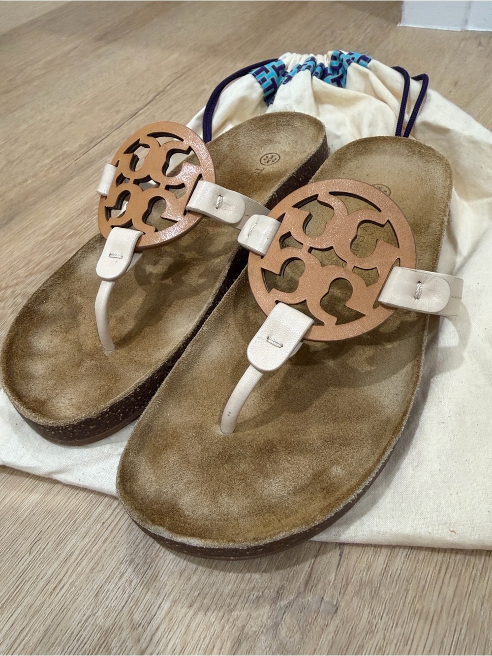 Authentic Tory Burch Miller Cloud Leather Sandal- Cream/Caramel